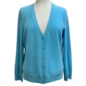 Talbots 100% Cashmere Aqua Blue Cardigan Sweater XLP XL Petite